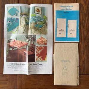 Simplicity Sewing Decorator Pattern 6012 Card Table Cover Seat Cushion Coaster